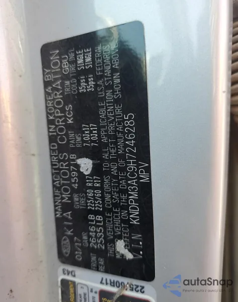 2017 Kia Sportage Lx from USA, damaged, VIN KNDPM3AC9H7246285